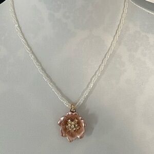 Nolan Miller Flower Pendant With a Gold & Crystal Center and Beaded Necklace